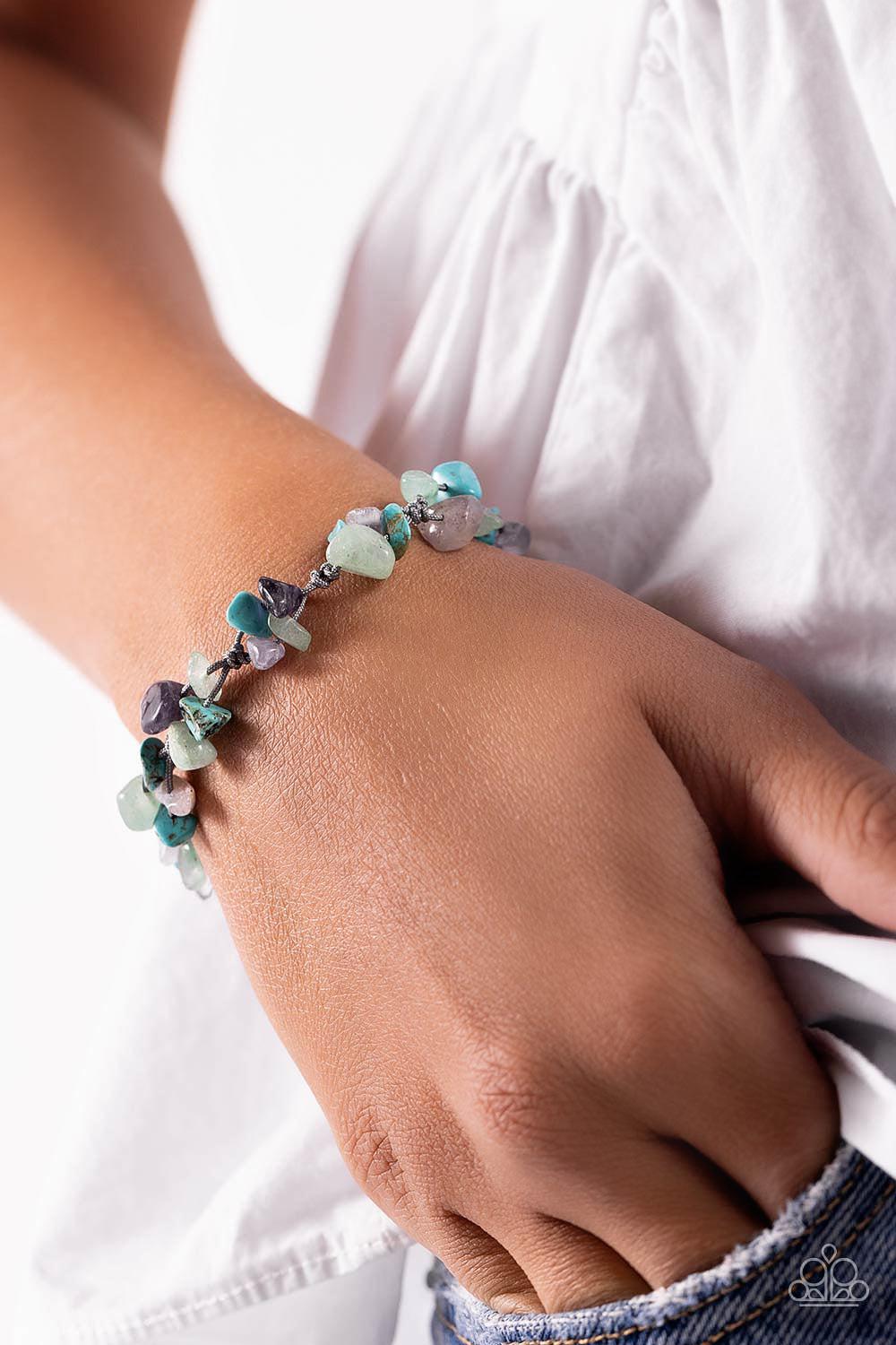 Knotted Kingdom Green Jade, Amethyst & Turquoise Stone Bracelet - Paparazzi Accessories- on model - CarasShop.com - Paparazzi Jewelry by Cara Jewels