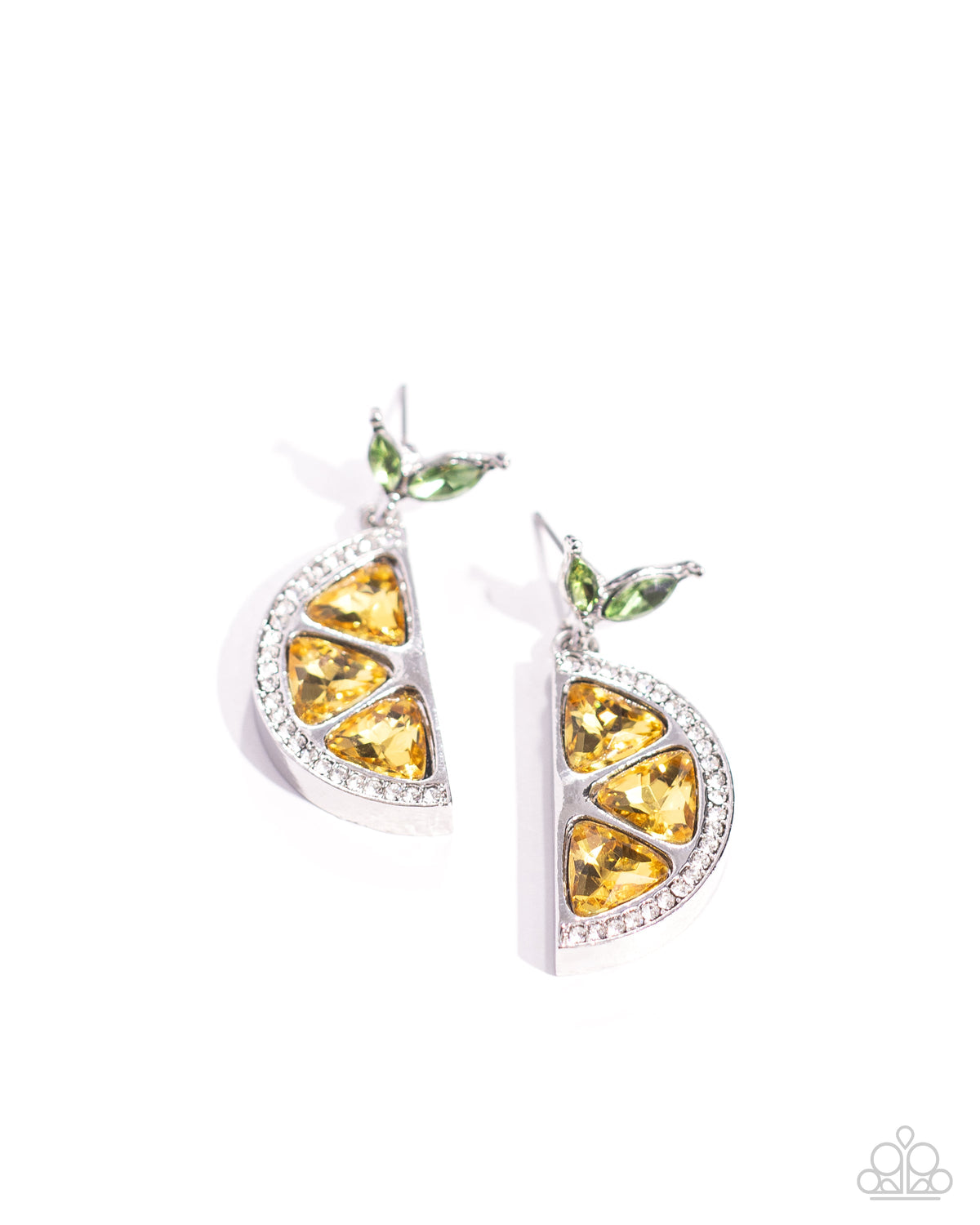 Lady Lemon Yellow Rhinestone Earrings - Paparazzi Accessories- lightbox - CarasShop.com - Paparazzi Jewelry by Cara Jewels