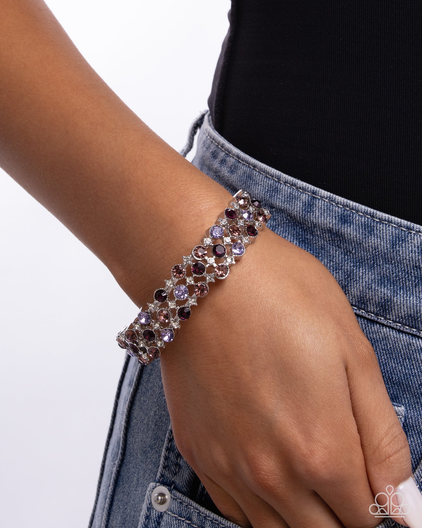 Ladylike Lattice Purple Rhinestone Bracelet - Paparazzi Accessories- lightbox - CarasShop.com - Paparazzi Jewelry by Cara Jewels