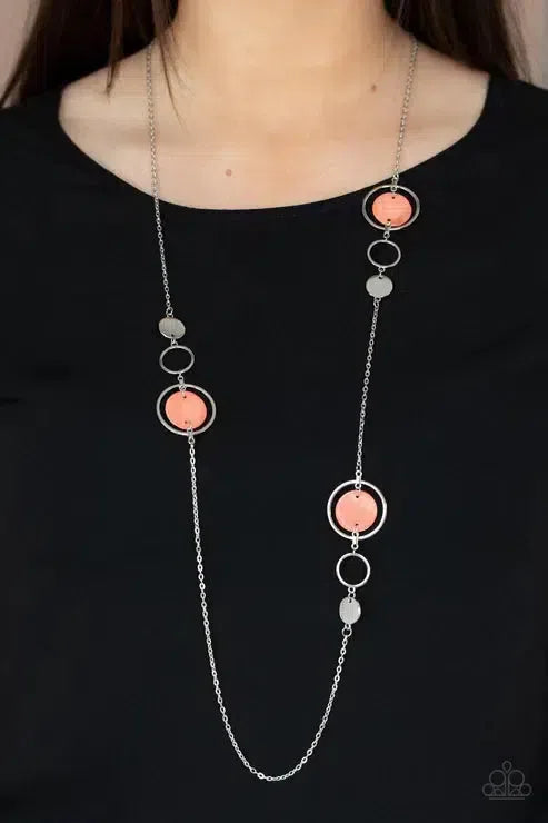 Laguna Lounge Orange Necklace - Paparazzi Accessories-on model - CarasShop.com - Paparazzi Jewelry by Cara Jewels
