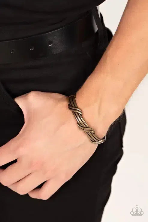Last Man Standing Brass Bracelet - Paparazzi Accessories-on model - CarasShop.com - Paparazzi Jewelry by Cara Jewels
