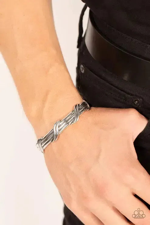 Last Man Standing Men's Silver Cuff Bracelet - Paparazzi Accessories- on model - CarasShop.com - Paparazzi Jewelry by Cara Jewels