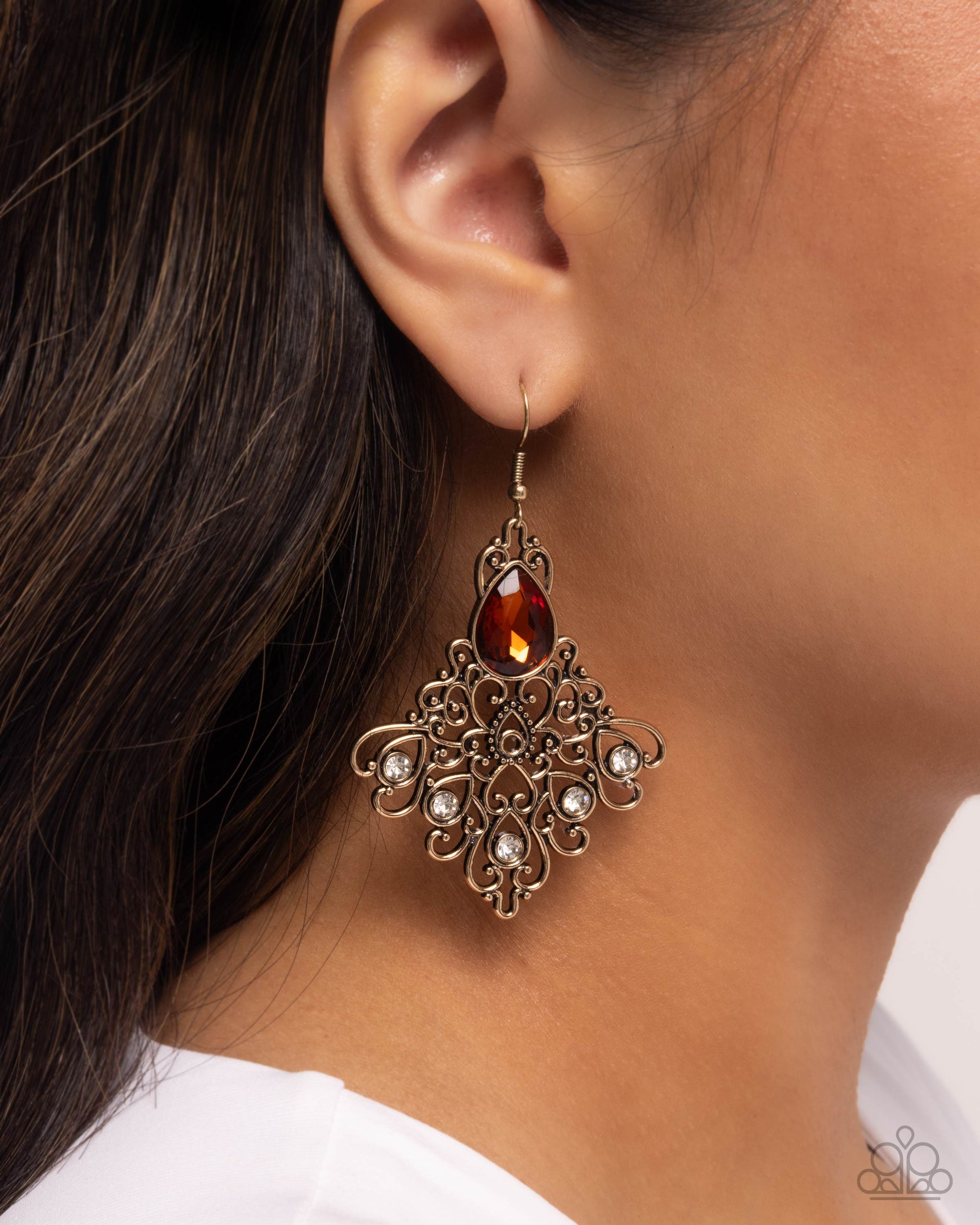 Lattice Legacy Brown Gem Earrings - Paparazzi Accessories- lightbox - CarasShop.com - Paparazzi Jewelry by Cara Jewels