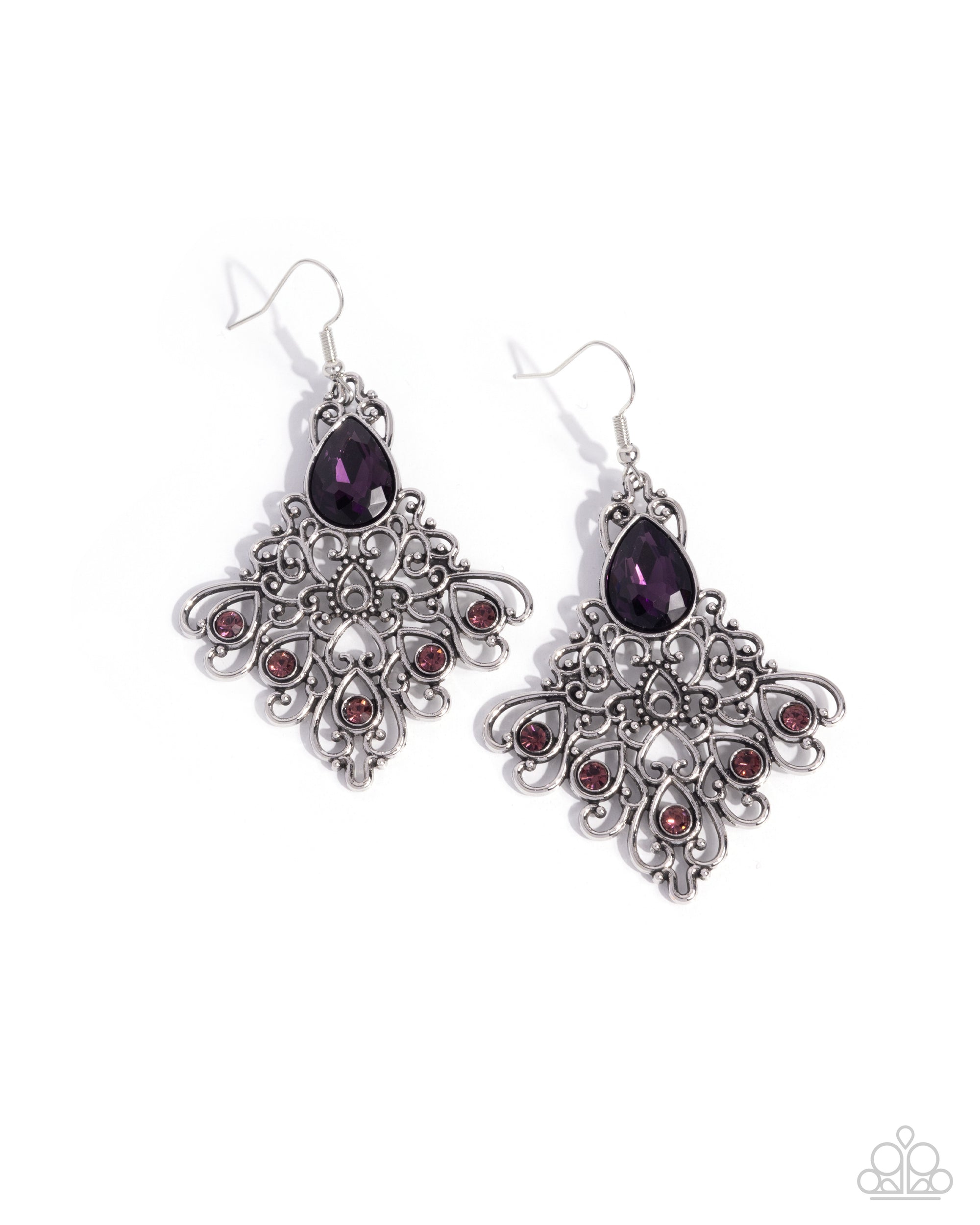 Lattice Legacy Purple Gem Earrings - Paparazzi Accessories- lightbox - CarasShop.com - Paparazzi Jewelry by Cara Jewels