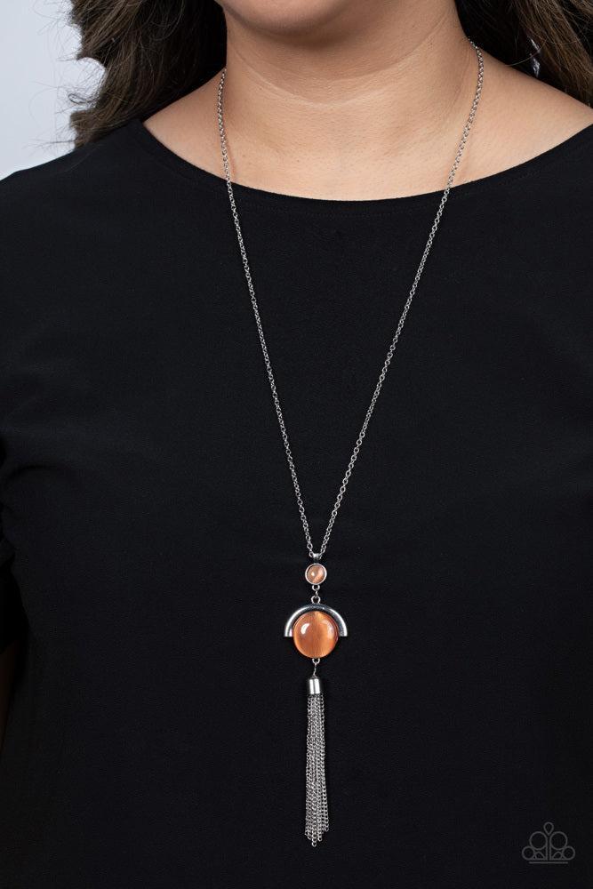 Lavishly Lucid Orange Necklace - Paparazzi Accessories- on model - CarasShop.com - Paparazzi Jewelry by Cara Jewels
