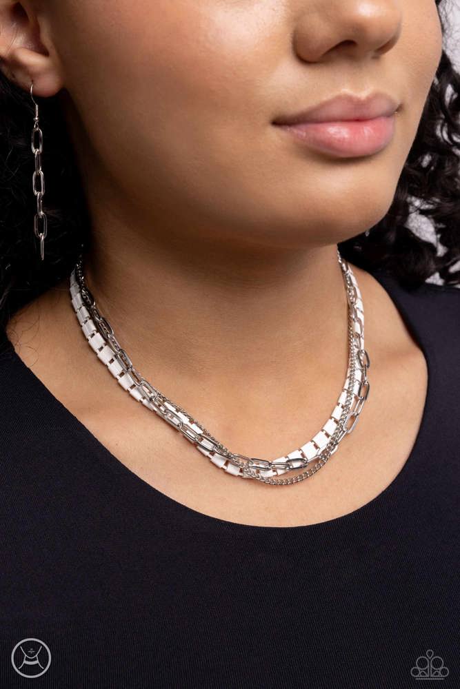LAYER Of The Year White Choker - Paparazzi Accessories-on model - CarasShop.com - Paparazzi Jewelry by Cara Jewels