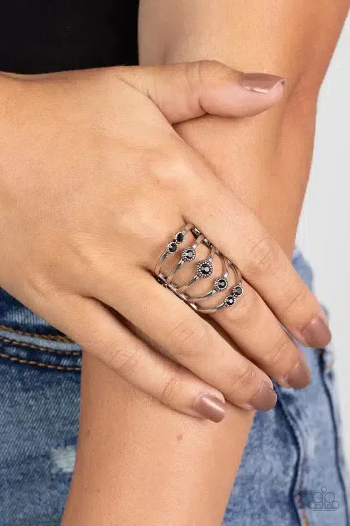 Layer On The Luster Black Ring - Paparazzi Accessories-on model - CarasShop.com - Paparazzi Jewelry by Cara Jewels