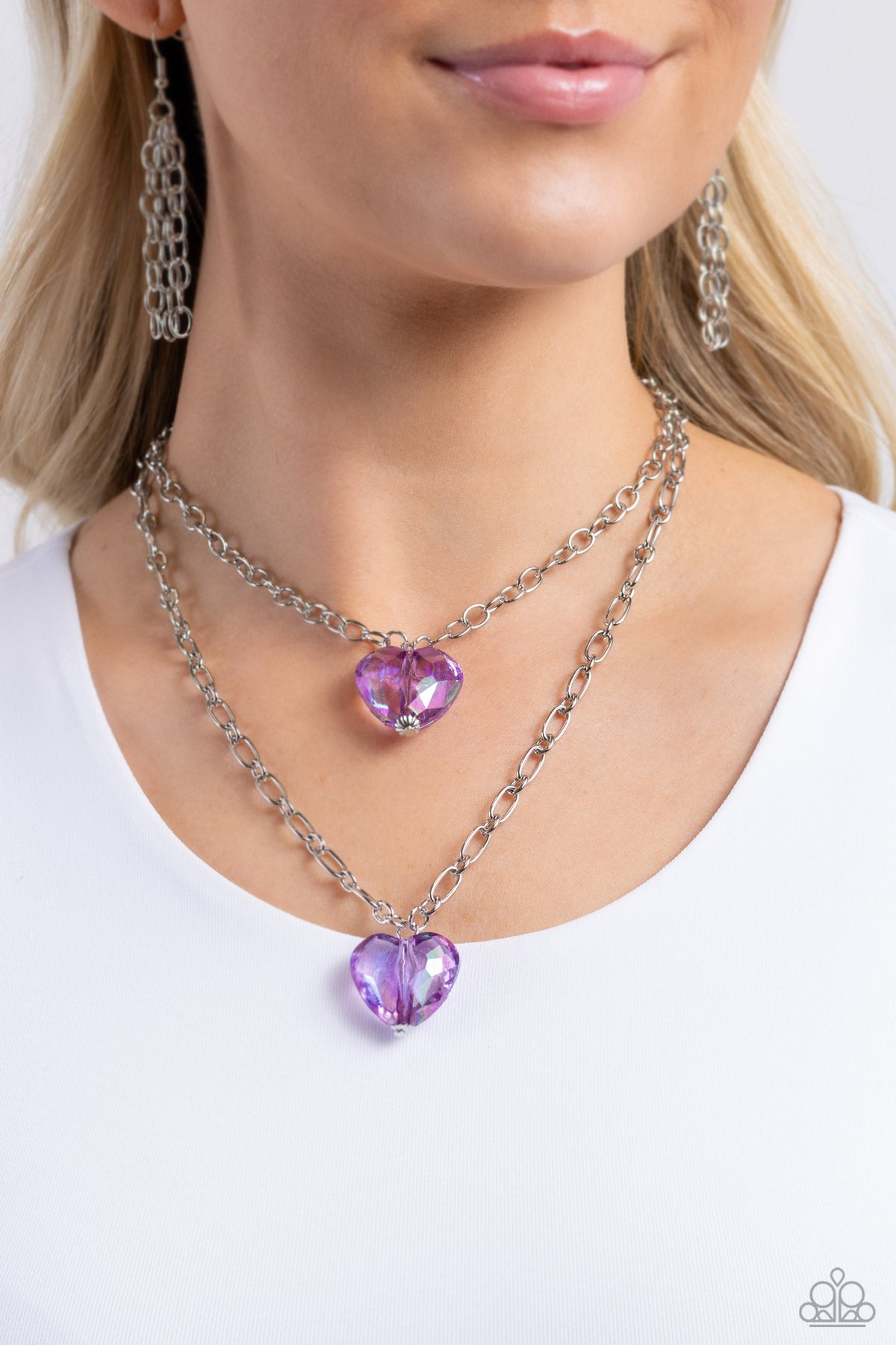 Layered Love Purple Gem Heart Necklace - Paparazzi Accessories- on model - CarasShop.com - Paparazzi Jewelry by Cara Jewels