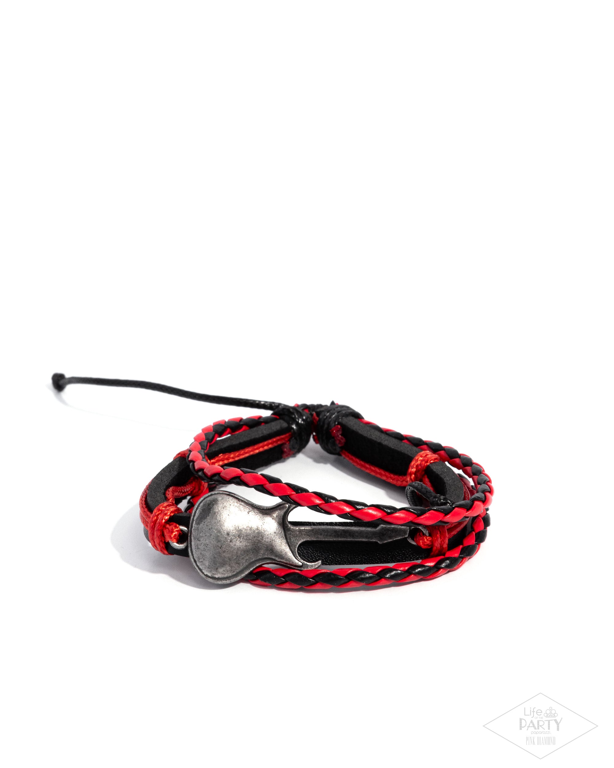 Lead Guitar Red & Black Leather Bracelet - Paparazzi Accessories- lightbox - CarasShop.com - Paparazzi Jewelry by Cara Jewels