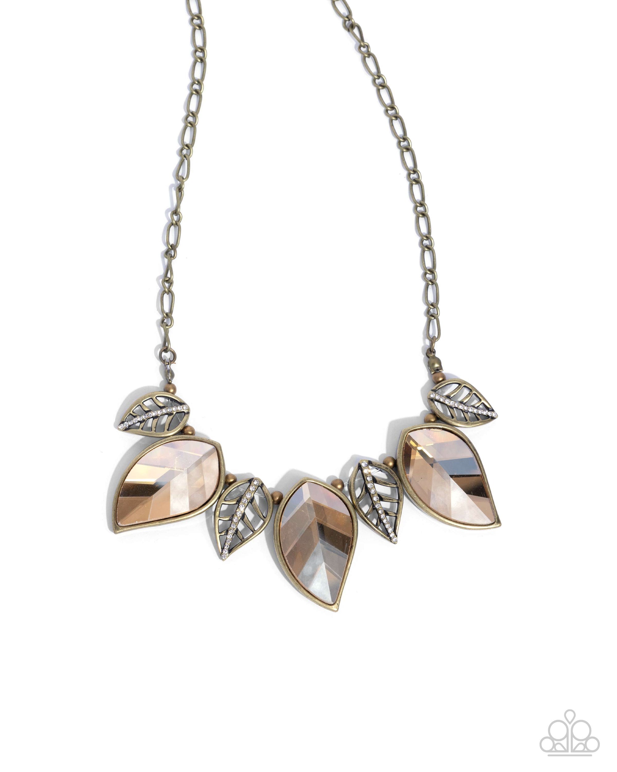 Leafy Leader Brass & Brown Gem Necklace - Paparazzi Accessories- lightbox - CarasShop.com - Paparazzi Jewelry by Cara Jewels