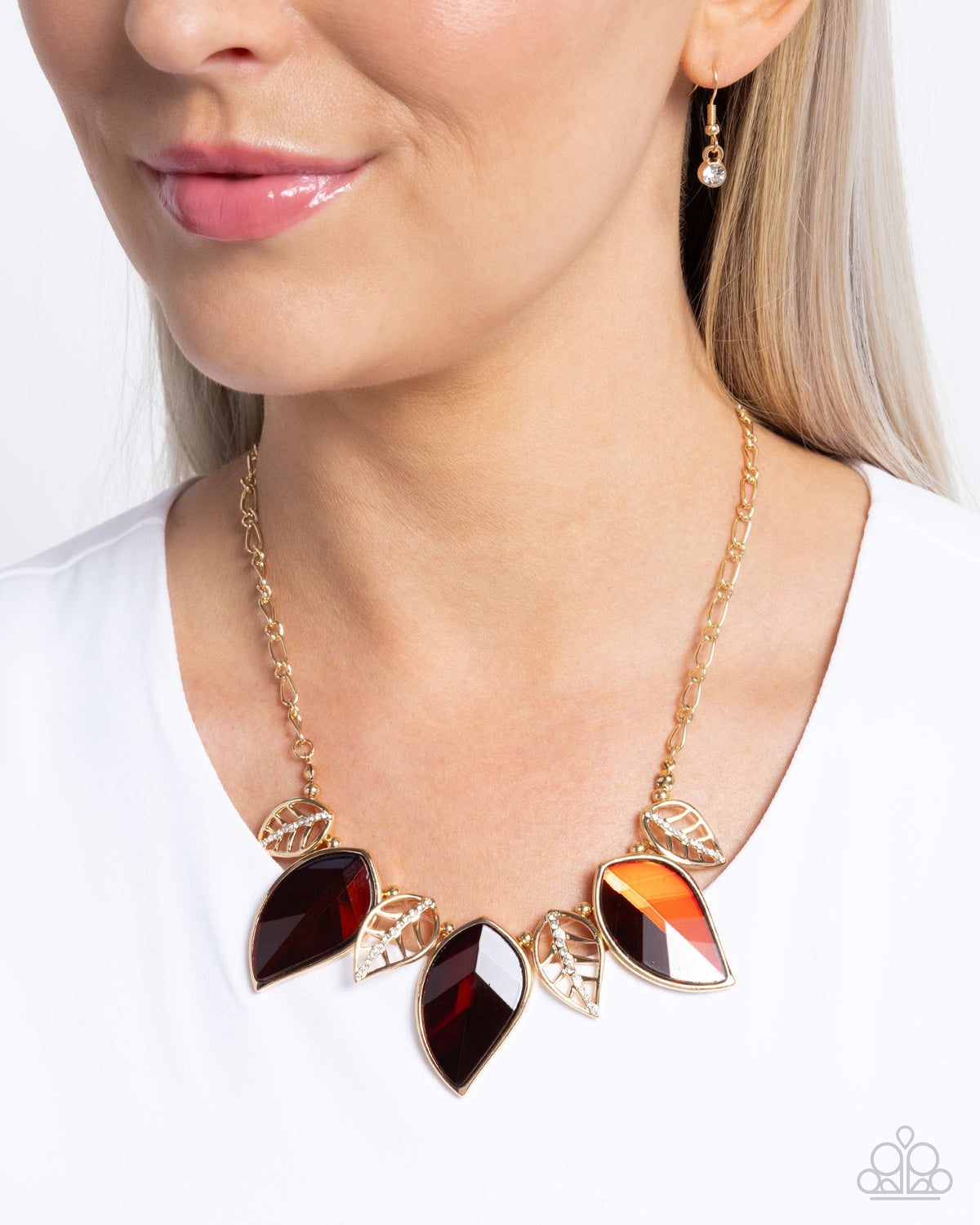 Leafy Leader Brown Gem & Gold Necklace - Paparazzi Accessories- on model - CarasShop.com - Paparazzi Jewelry by Cara Jewels