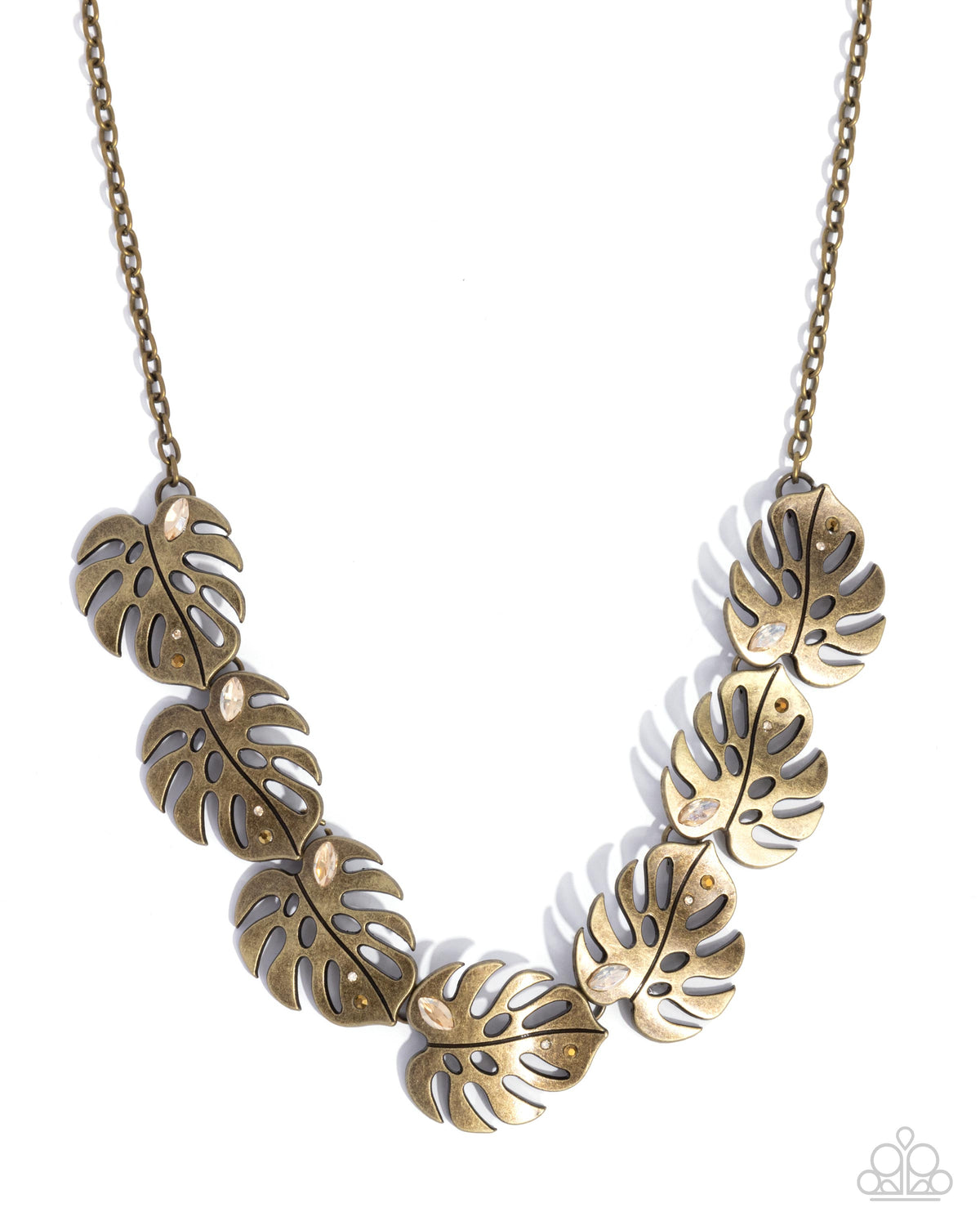 Leafy Legato Brass Palm Leaf Necklace - Paparazzi Accessories- lightbox - CarasShop.com - Paparazzi Jewelry by Cara Jewels