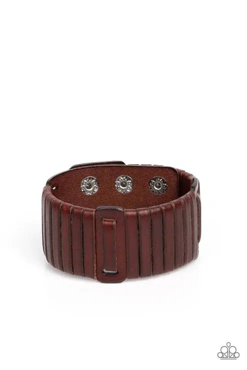 Leather Lumberyard Brown Bracelet - Paparazzi Accessories- lightbox - CarasShop.com - Paparazzi Jewelry by Cara Jewels