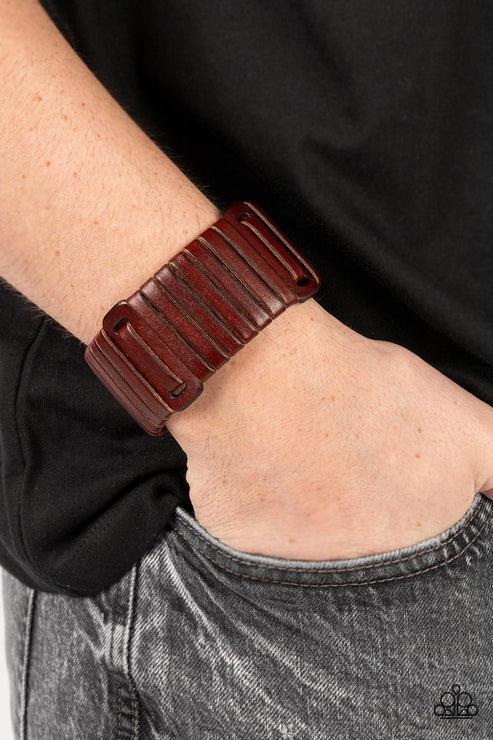 Leather Lumberyard Brown Bracelet - Paparazzi Accessories- on model - CarasShop.com - Paparazzi Jewelry by Cara Jewels