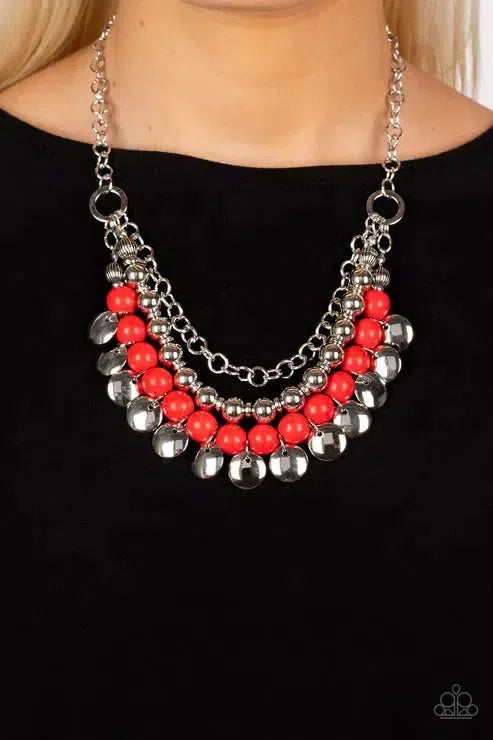 Leave Her Wild Red Necklace - Paparazzi Accessories-on model - CarasShop.com - Paparazzi Jewelry by Cara Jewels