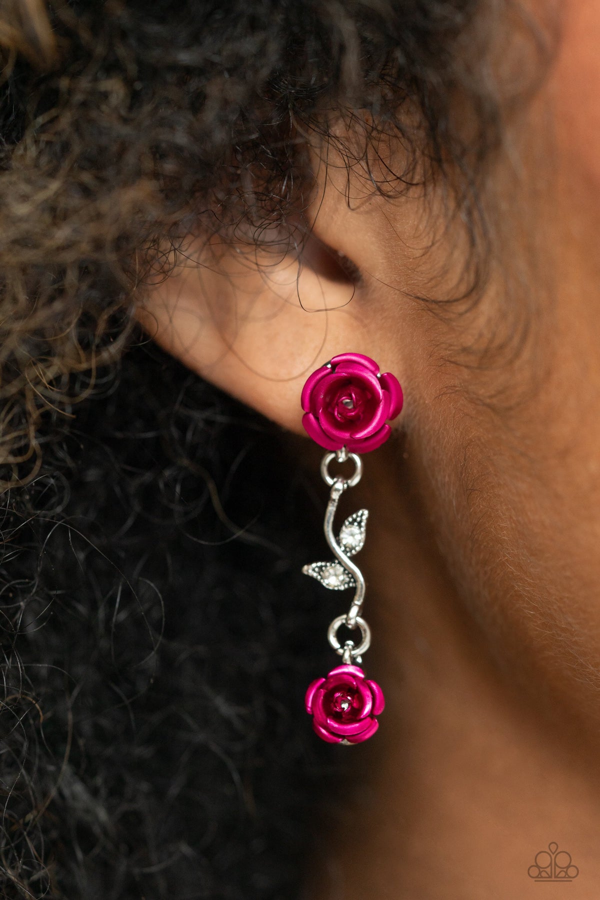Led by the ROSE Pink Earrings - Paparazzi Accessories- on model - CarasShop.com - Paparazzi Jewelry by Cara Jewels