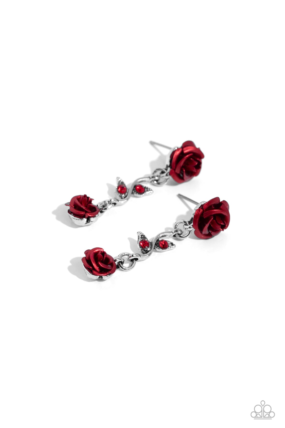 Led by the ROSE Red Floral Earrings - Paparazzi Accessories- lightbox - CarasShop.com - Paparazzi Jewelry by Cara Jewels