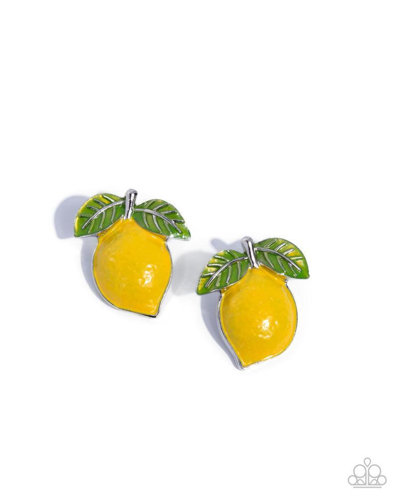 Lemon Lesson Yellow Earrings - Paparazzi Accessories- lightbox - CarasShop.com - Paparazzi Jewelry by Cara Jewels