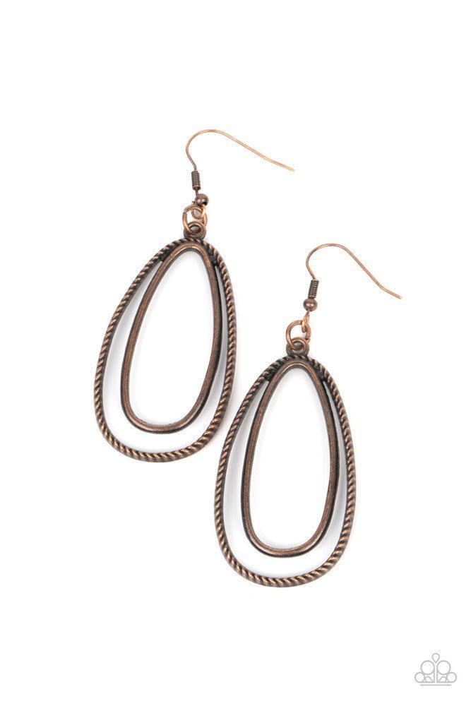 Lend Me Your Lasso Copper Earrings - Paparazzi Accessories- lightbox - CarasShop.com - Paparazzi Jewelry by Cara Jewels