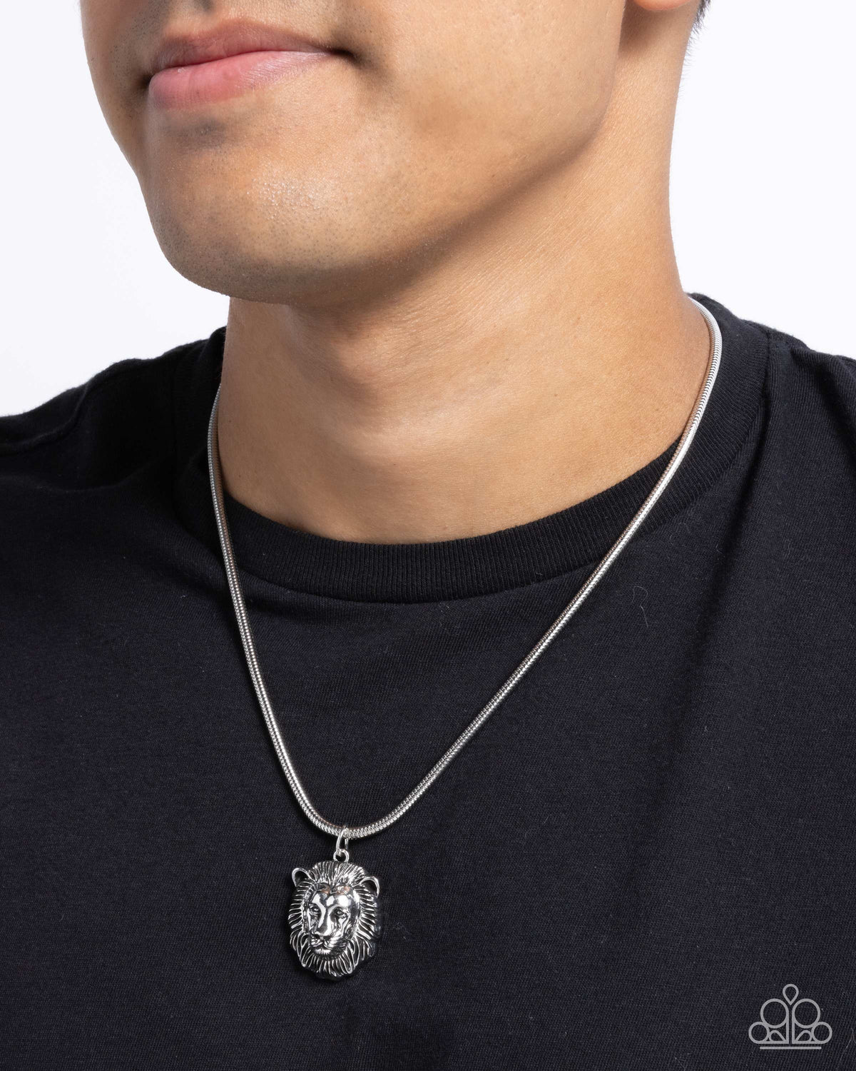 Leo Leader Silver Men's Lion Necklace - Paparazzi Accessories- on model - CarasShop.com - Paparazzi Jewelry by Cara Jewels