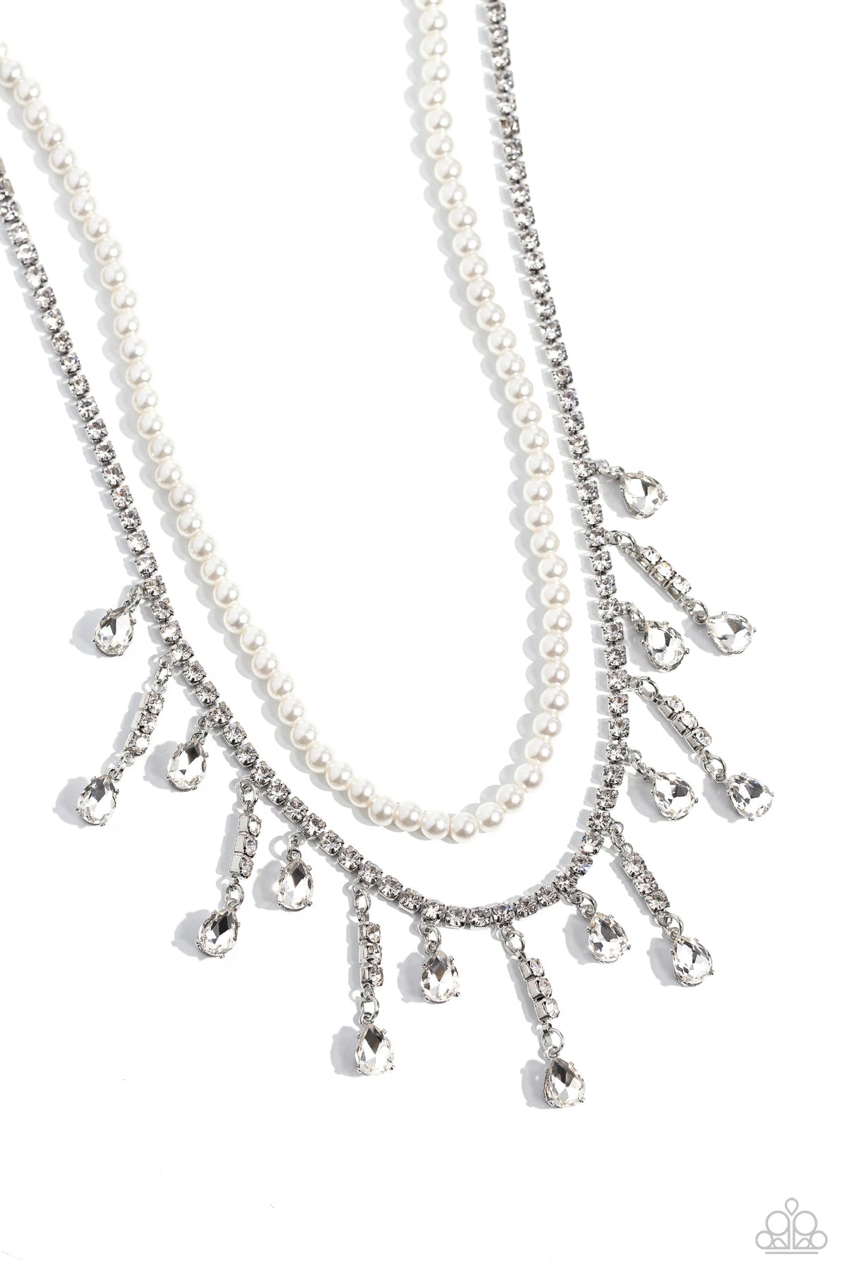 Lessons in Luxury White Rhinestone & Pearl Choker Necklace - Paparazzi Accessories- lightbox - CarasShop.com - Paparazzi Jewelry by Cara Jewels