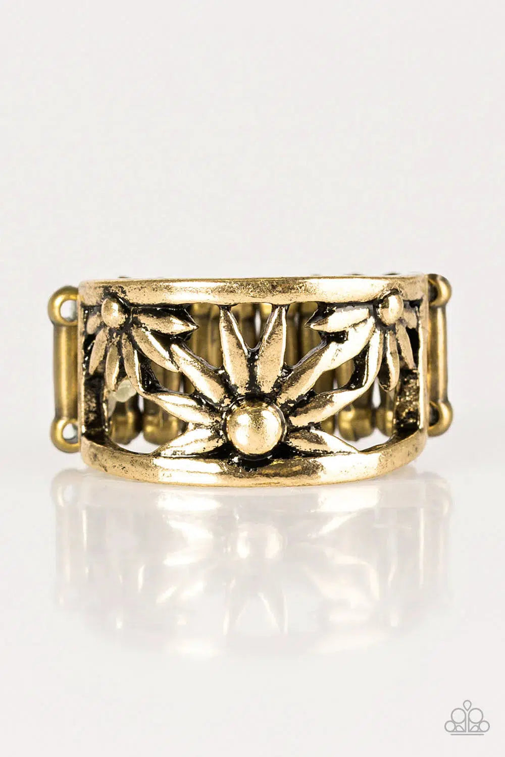 Let A Thousand Wildflowers Bloom Brass Ring - Paparazzi Accessories- on model - CarasShop.com - Paparazzi Jewelry by Cara Jewels