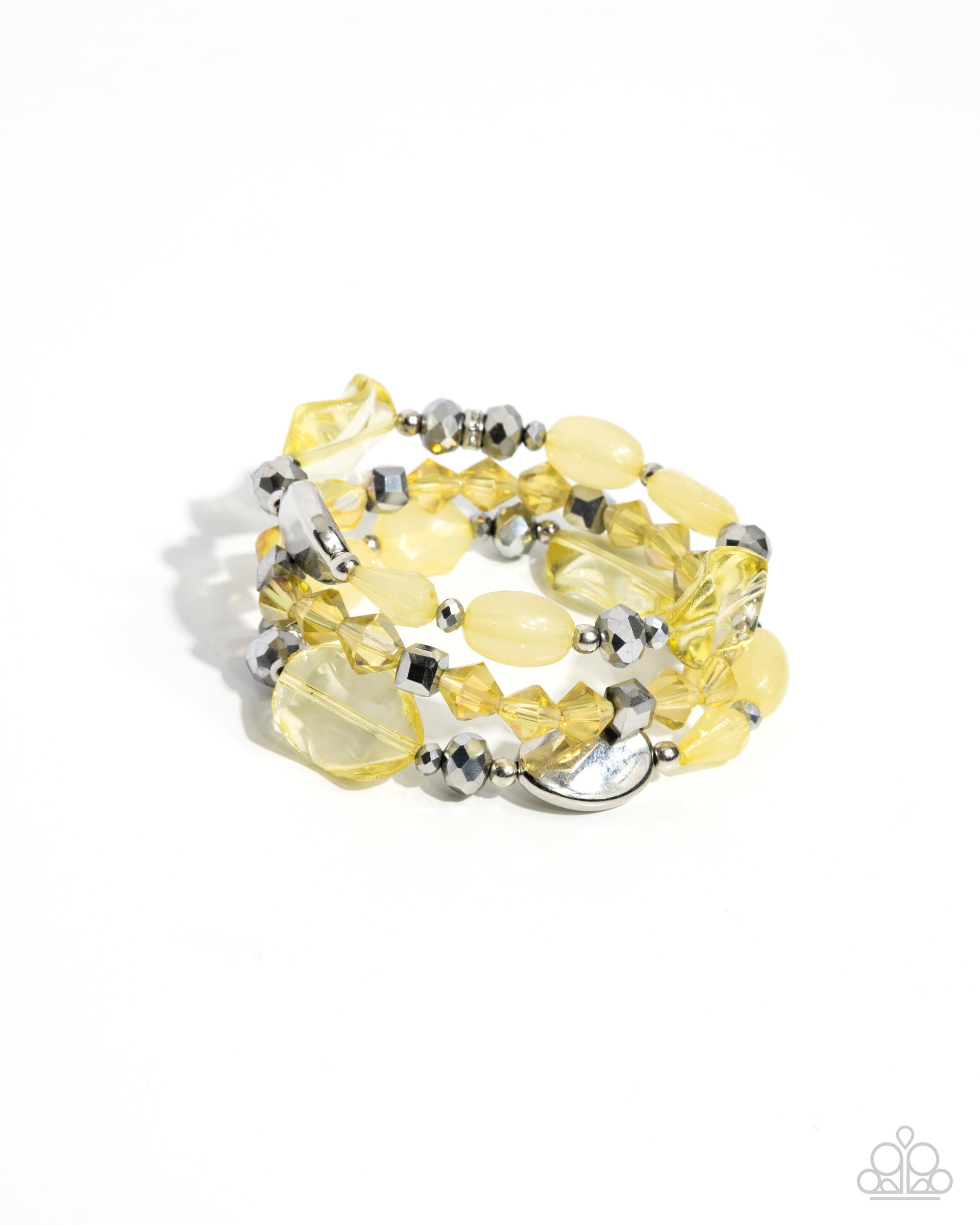 Lets Groove Tonight Yellow & Silver Bracelet Set - Paparazzi Accessories- lightbox - CarasShop.com - Paparazzi Jewelry by Cara Jewels