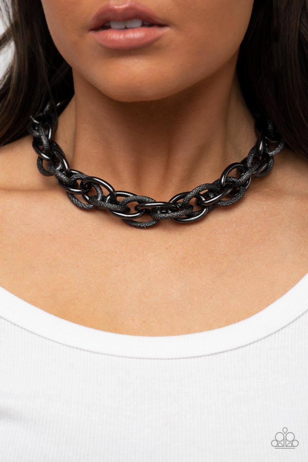 License to Chill Gunmetal Black Chain Necklace - Paparazzi Accessories- on model - CarasShop.com - Paparazzi Jewelry by Cara Jewels