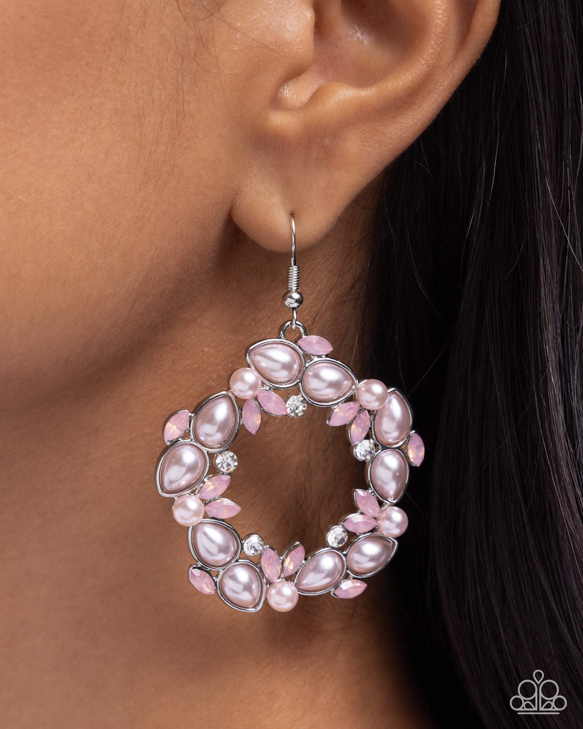 Life Could Be ABEAM Pink Pearl Earrings - Paparazzi Accessories- on model - CarasShop.com - Paparazzi Jewelry by Cara Jewels