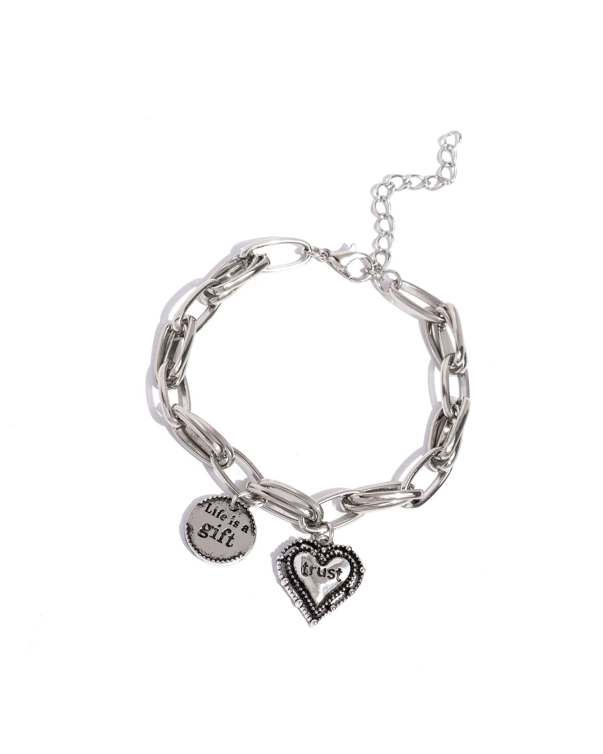 Life Is A Gift Silver Inspirational Charm Bracelet - Paparazzi Accessories- lightbox - CarasShop.com - Paparazzi Jewelry by Cara Jewels
