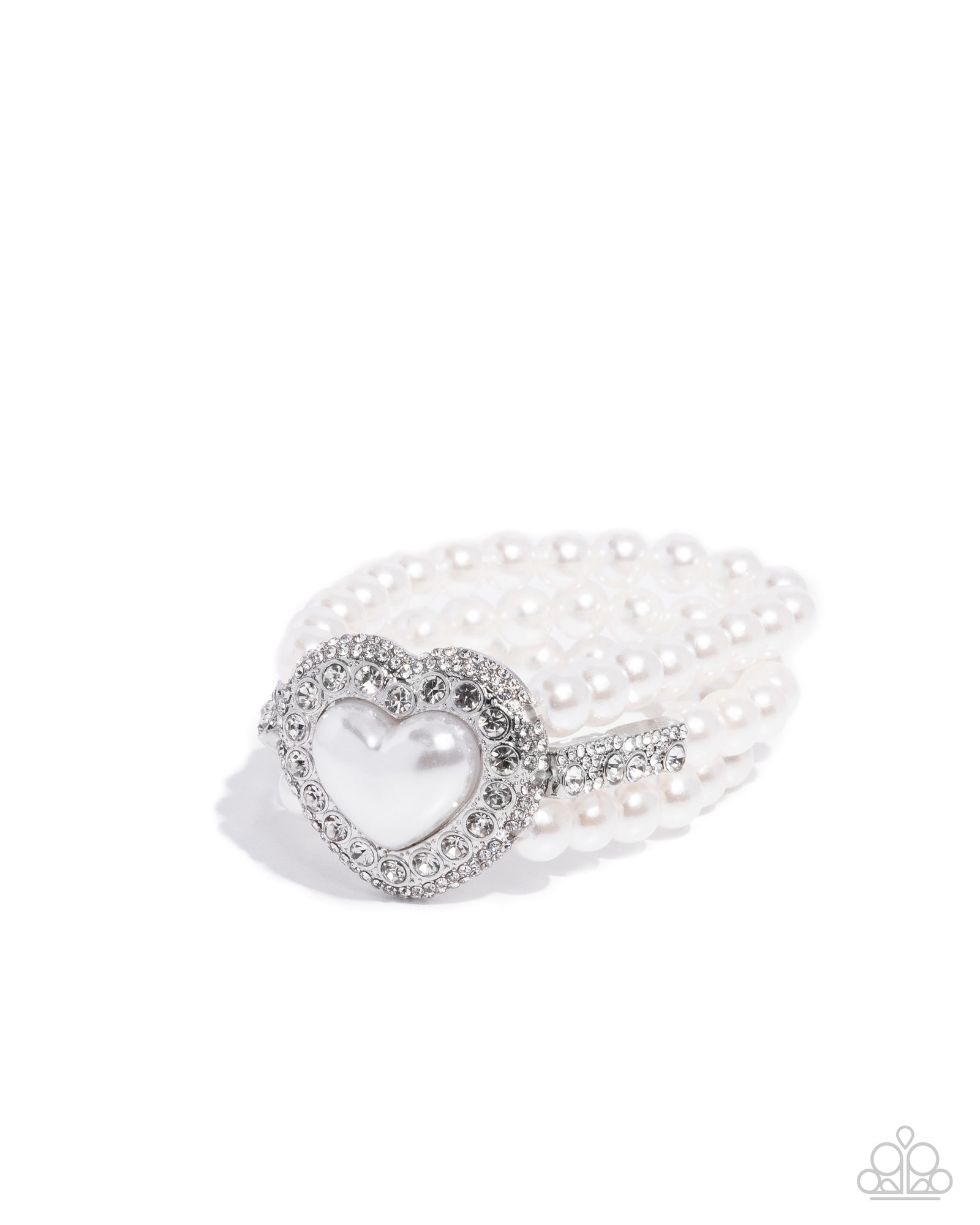 Lifelong Love Letter White Pearl & Rhinestone Heart Bracelet - Paparazzi Accessories- lightbox - CarasShop.com - Paparazzi Jewelry by Cara Jewels