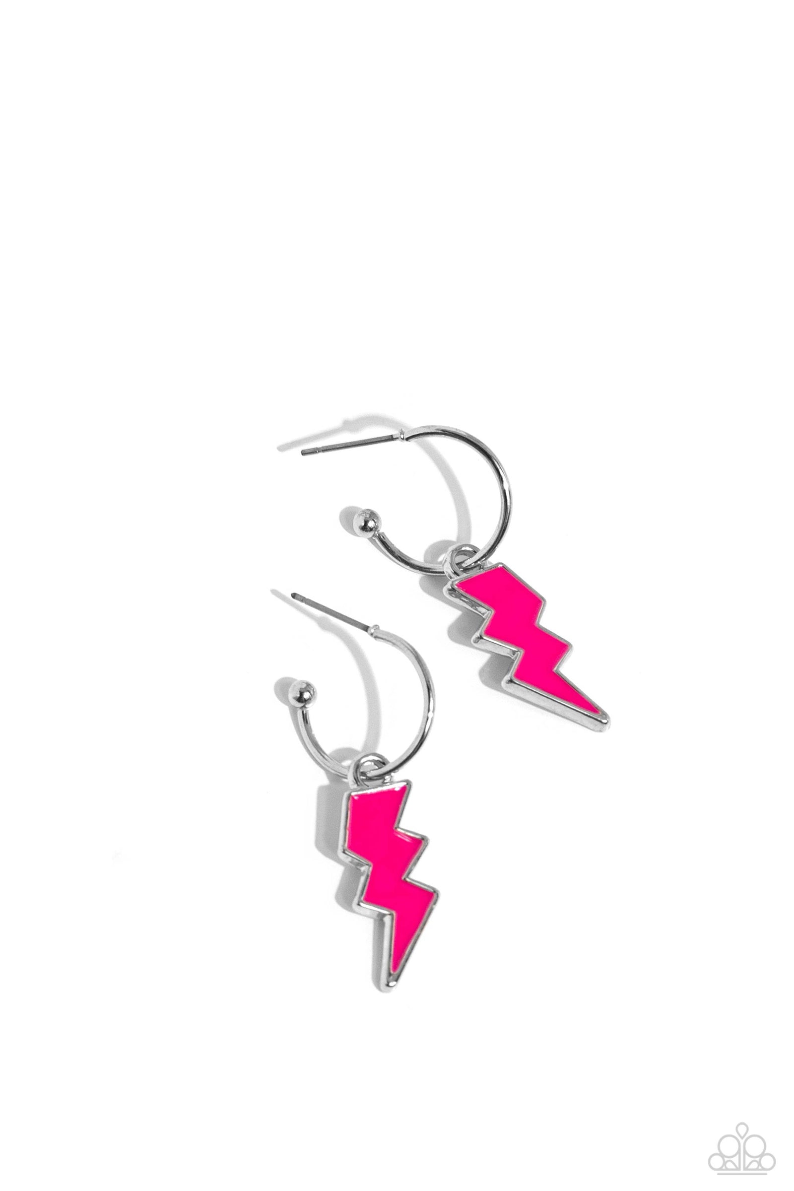 Lightning Limit Pink Mini Hoop Earrings - Paparazzi Accessories- lightbox - CarasShop.com - Paparazzi Jewelry by Cara Jewels