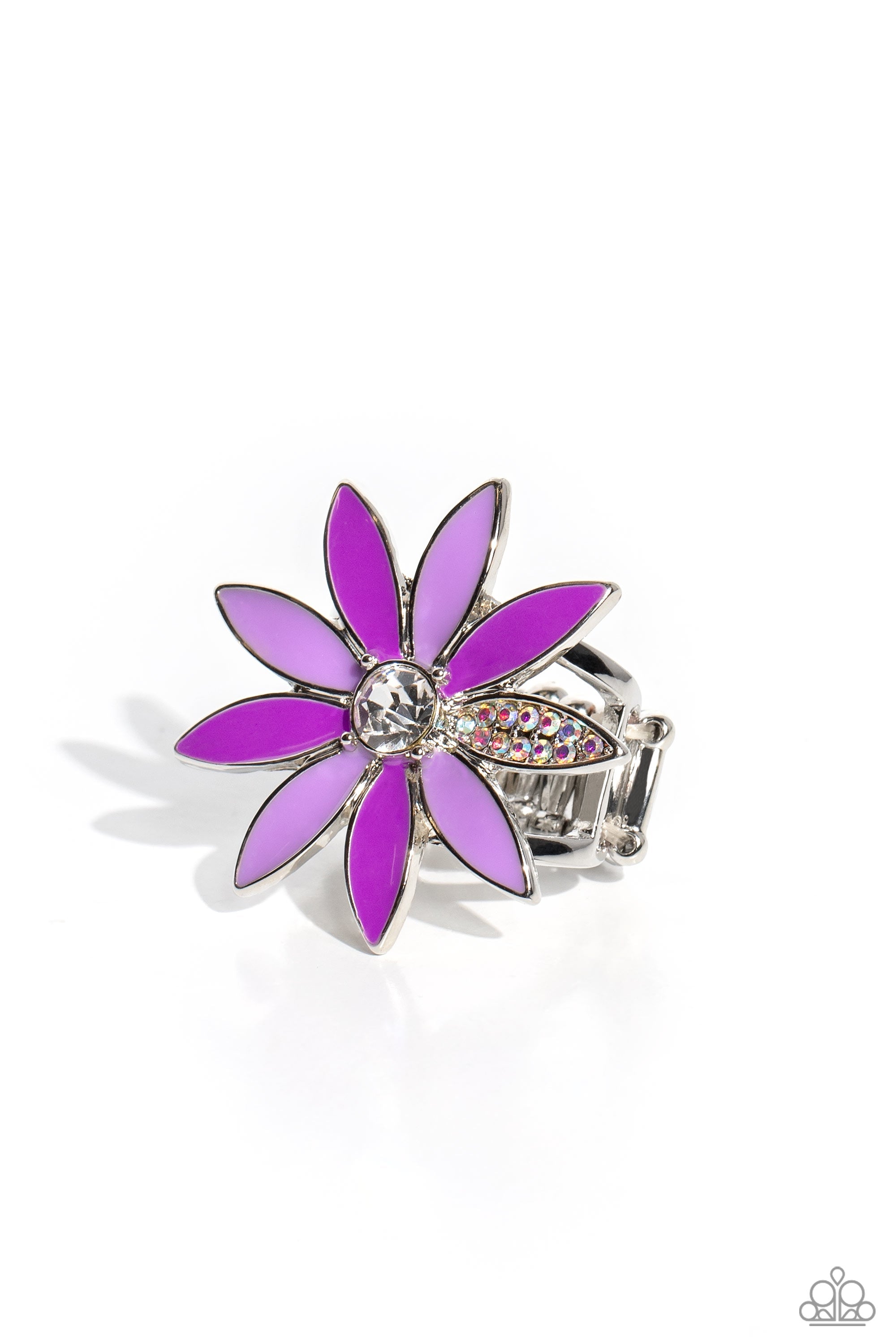 Lily Lei Purple Flower Ring - Paparazzi Accessories- lightbox - CarasShop.com - Paparazzi Jewelry by Cara Jewels