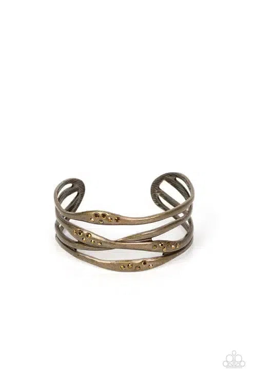 Line It Up Brass Bracelet - Paparazzi Accessories- lightbox - CarasShop.com - Paparazzi Jewelry by Cara Jewels