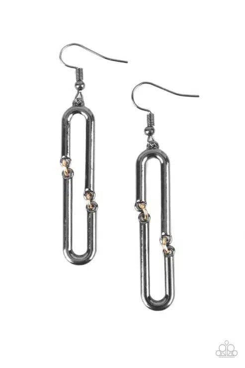 Linked and Synced Black Earrings - Paparazzi Accessories- lightbox - CarasShop.com - Paparazzi Jewelry by Cara Jewels