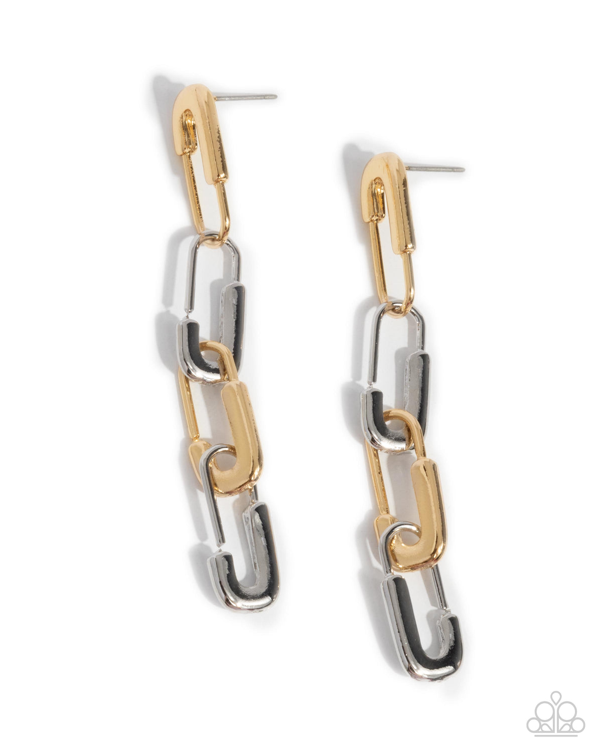 Linked Launch Multi Silver & Gold Earrings - Paparazzi Accessories- lightbox - CarasShop.com - Paparazzi Jewelry by Cara Jewels
