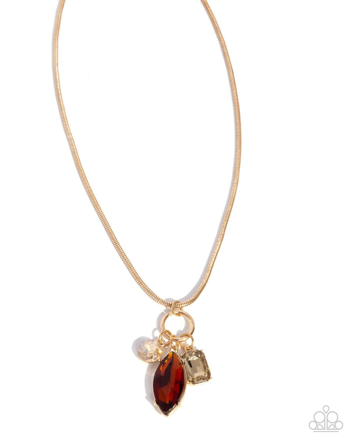 Lively Luminescence Brown Gem & Gold Necklace - Paparazzi Accessories- lightbox - CarasShop.com - Paparazzi Jewelry by Cara Jewels