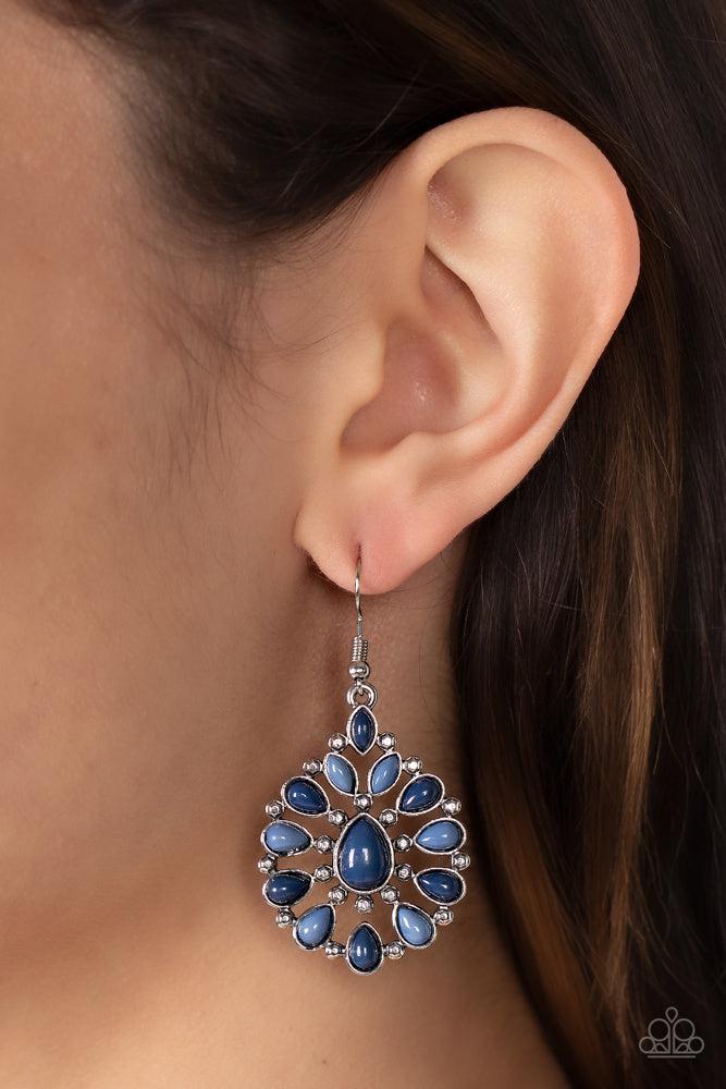 Lively Luncheon Blue Earrings - Paparazzi Accessories- on model - CarasShop.com - Paparazzi Jewelry by Cara Jewels