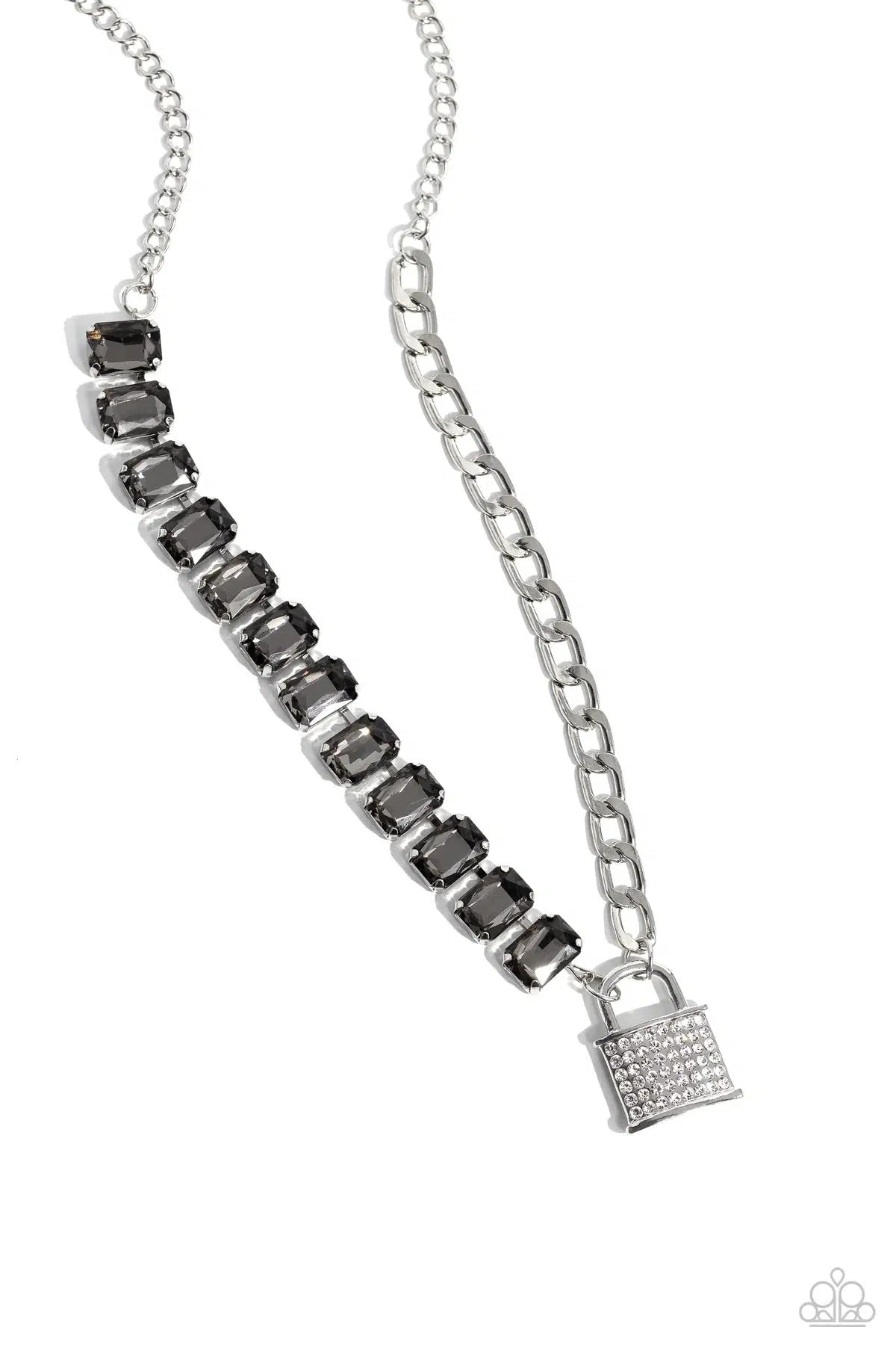 LOCK and Roll Silver Necklace - Paparazzi Accessories- lightbox - CarasShop.com - Paparazzi Jewelry by Cara Jewels