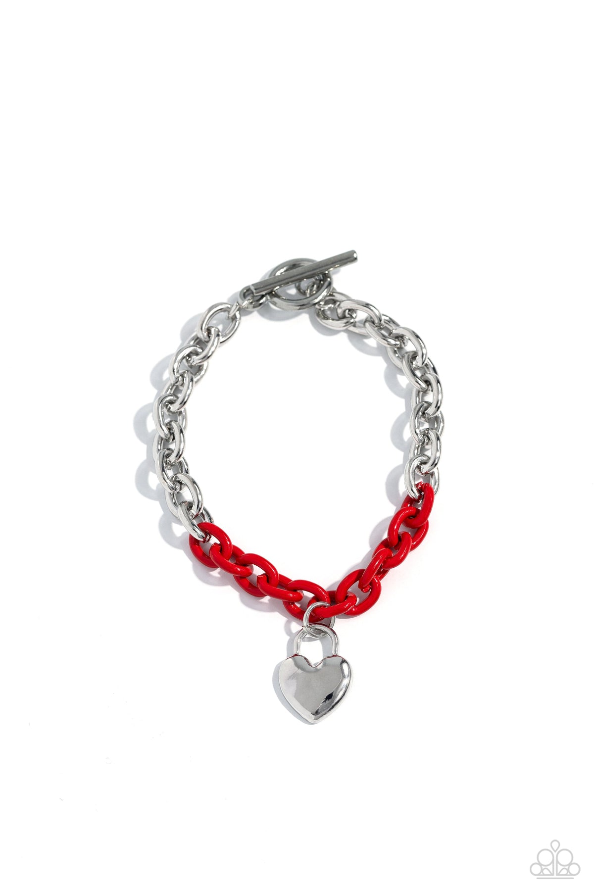 Locked and Loved Red & Silver Bracelet - Paparazzi Accessories- lightbox - CarasShop.com - Paparazzi Jewelry by Cara Jewels