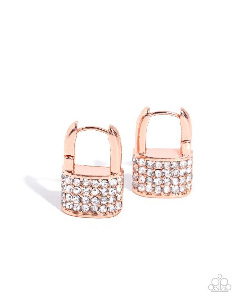 Locked Luxury Copper Earrings - Paparazzi Accessories- lightbox - CarasShop.com - Paparazzi Jewelry by Cara Jewels
