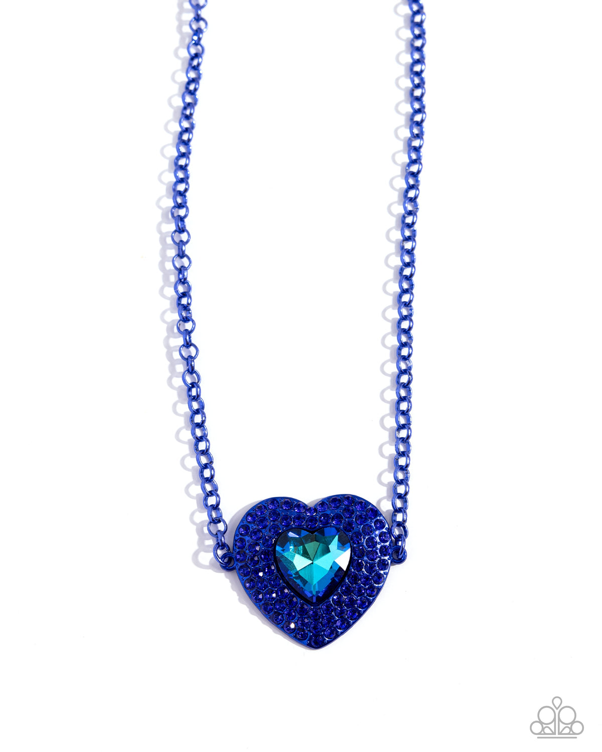 Locket Leisure Blue Rhinestone Heart Necklace - Paparazzi Accessories- lightbox - CarasShop.com - Paparazzi Jewelry by Cara Jewels