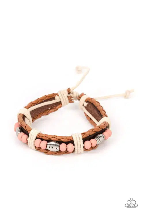 Lodge Luxe Pink Wood Urban Bracelet - Paparazzi Accessories- lightbox - CarasShop.com - Paparazzi Jewelry by Cara Jewels