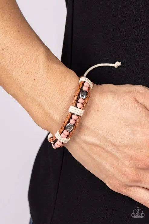 Lodge Luxe Pink Wood Urban Bracelet - Paparazzi Accessories- lightbox - CarasShop.com - Paparazzi Jewelry by Cara Jewels
