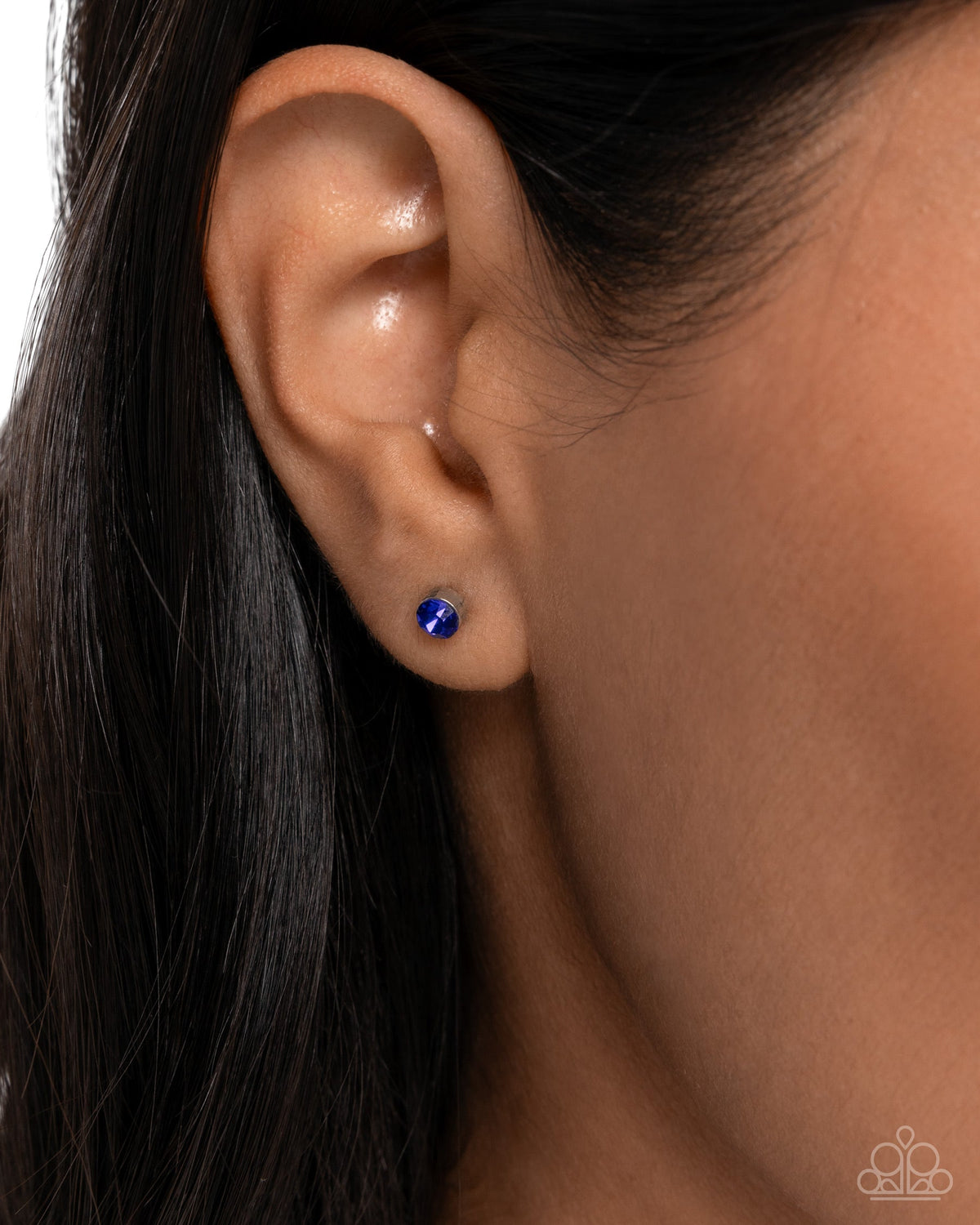 Logical Light Blue Rhinestone Stud Earrings - Paparazzi Accessories- on model - CarasShop.com - Paparazzi Jewelry by Cara Jewels
