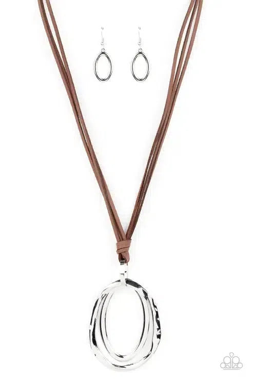 Long OVAL-due Brown Necklace - Paparazzi Accessories- lightbox - CarasShop.com - Paparazzi Jewelry by Cara Jewels