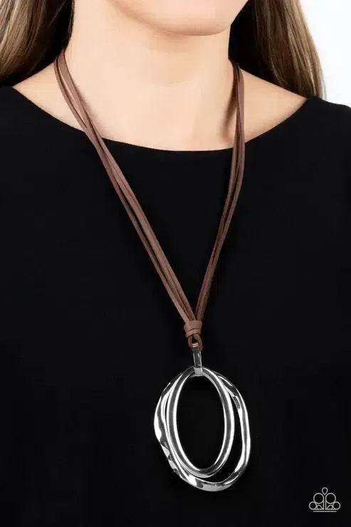 Long OVAL-due Brown Necklace - Paparazzi Accessories-on model - CarasShop.com - Paparazzi Jewelry by Cara Jewels