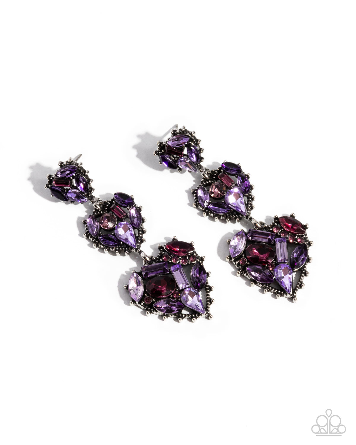 Lovable Lure Purple Rhinestone Heart Earrings - Paparazzi Accessories- lightbox - CarasShop.com - Paparazzi Jewelry by Cara Jewels
