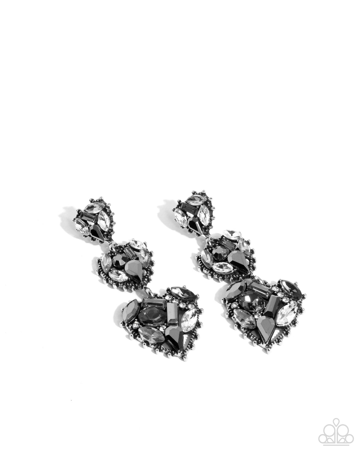 Lovable Lure Silver Gem Heart Earrings - Paparazzi Accessories- lightbox - CarasShop.com - Paparazzi Jewelry by Cara Jewels