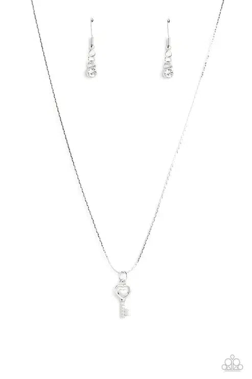 LOVE-Locked White Necklace - Paparazzi Accessories- lightbox - CarasShop.com - Paparazzi Jewelry by Cara Jewels